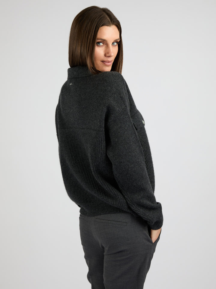Cashmere with front button Jacket #CHARCOAL