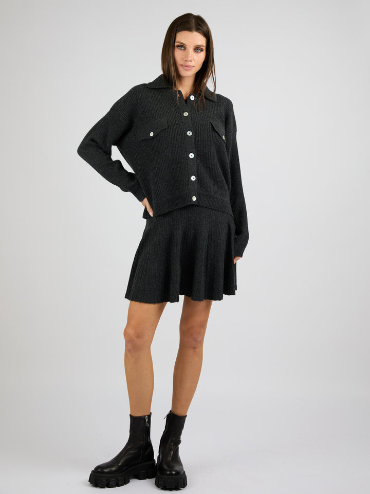 Cashmere with front button Jacket #CHARCOAL