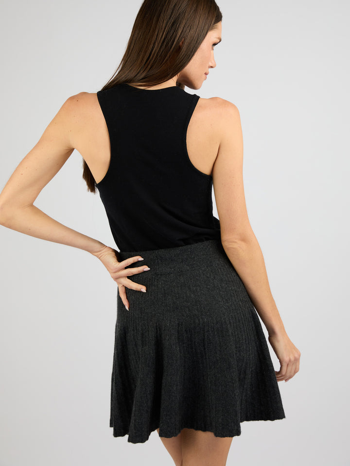 Cashmere Short A-Line Ribbed Skirt #CHARCOAL