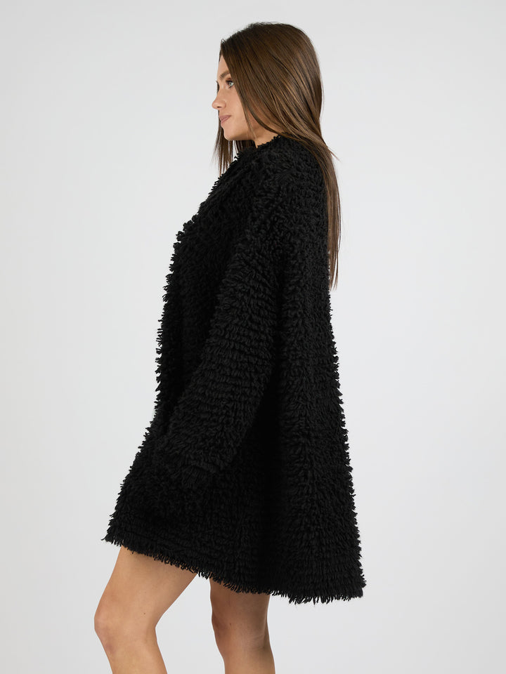 Modern Coat Knitted in Cashmere with a textured fur effect #BLACK