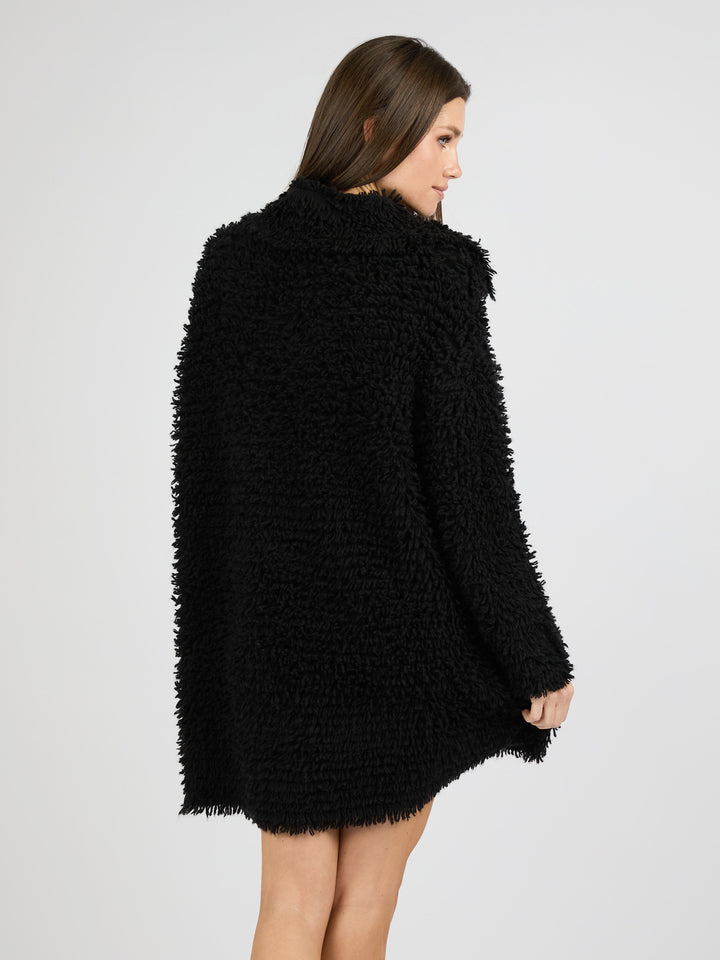 Modern Coat Knitted in Cashmere with a textured fur effect #BLACK