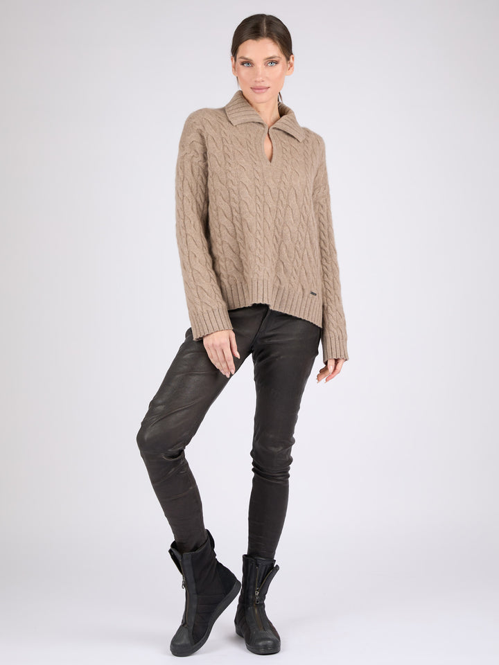 Women Cable knit Cashmere Sweater #FAWN