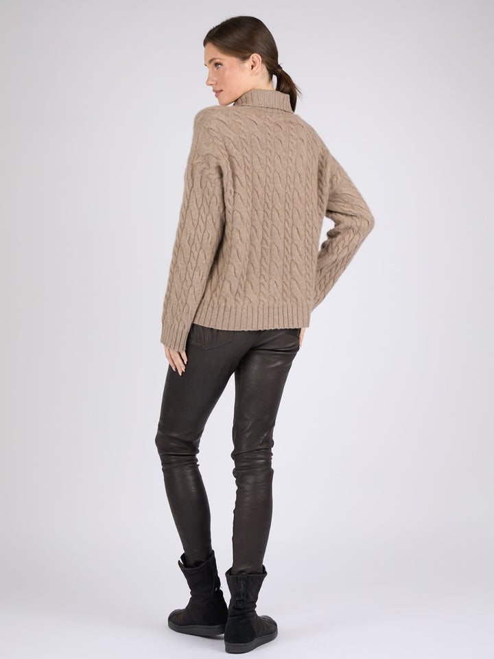 Women Cable knit Cashmere Sweater #FAWN