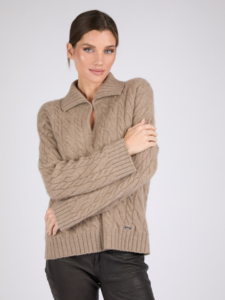 Women Cable knit Cashmere Sweater #FAWN
