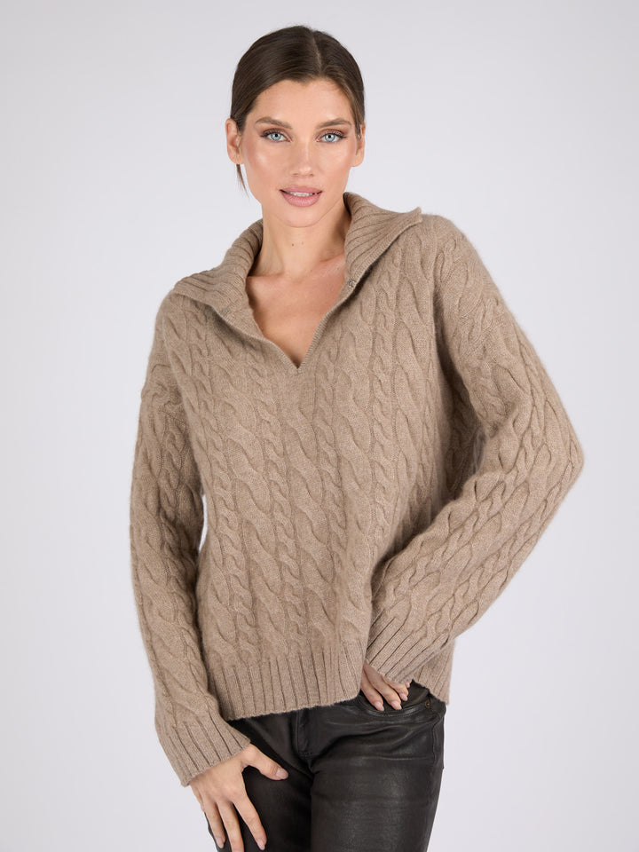 Women Cable knit Cashmere Sweater #FAWN