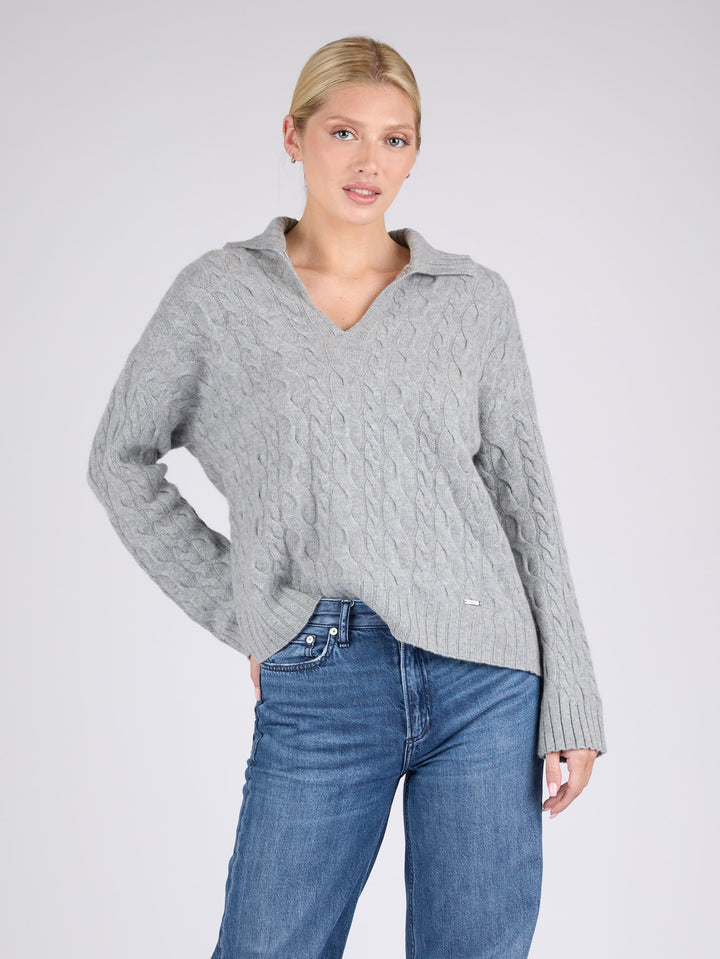 Women Cable knit Cashmere Sweater #SOFT GREY