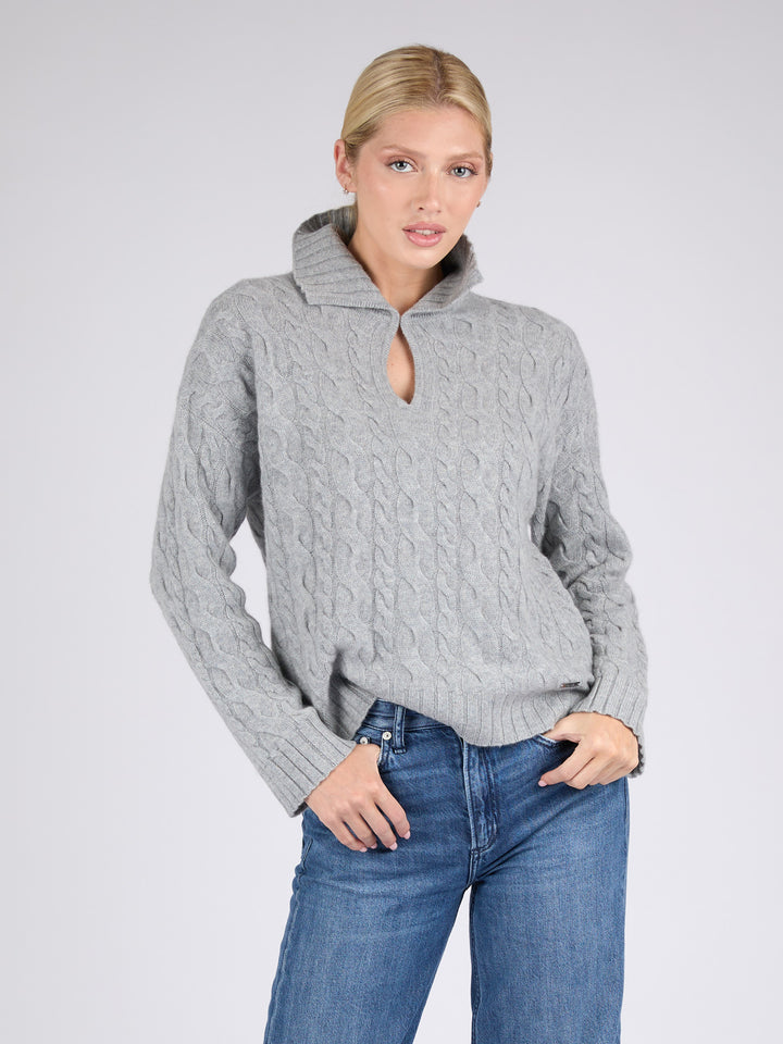 Women Cable knit Cashmere Sweater #SOFT GREY