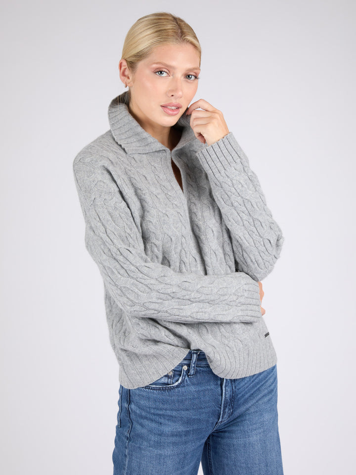 Women Cable knit Cashmere Sweater #SOFT GREY