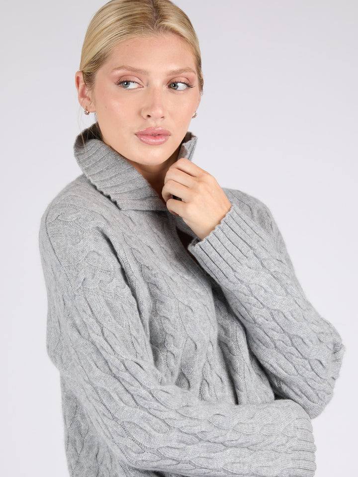 Women Cable knit Cashmere Sweater #SOFT GREY