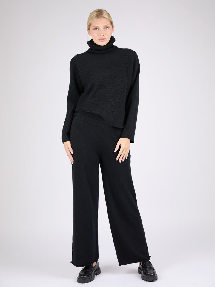 Women Cashmere Wide-Leg Pants #BLACK