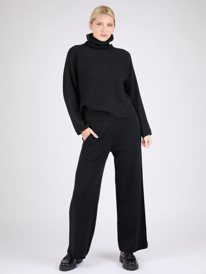 Women Cashmere Wide-Leg Pants #BLACK