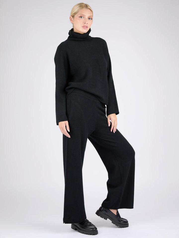 Women Cashmere Wide-Leg Pants #BLACK