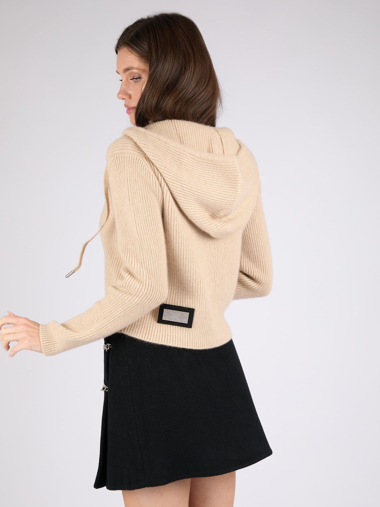 Women Ribbed Cashmere Hoodie Zip-Up