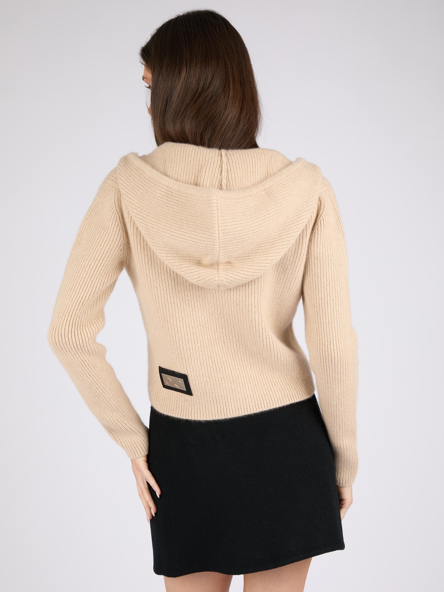 Women Ribbed Cashmere Hoodie Zip-Up