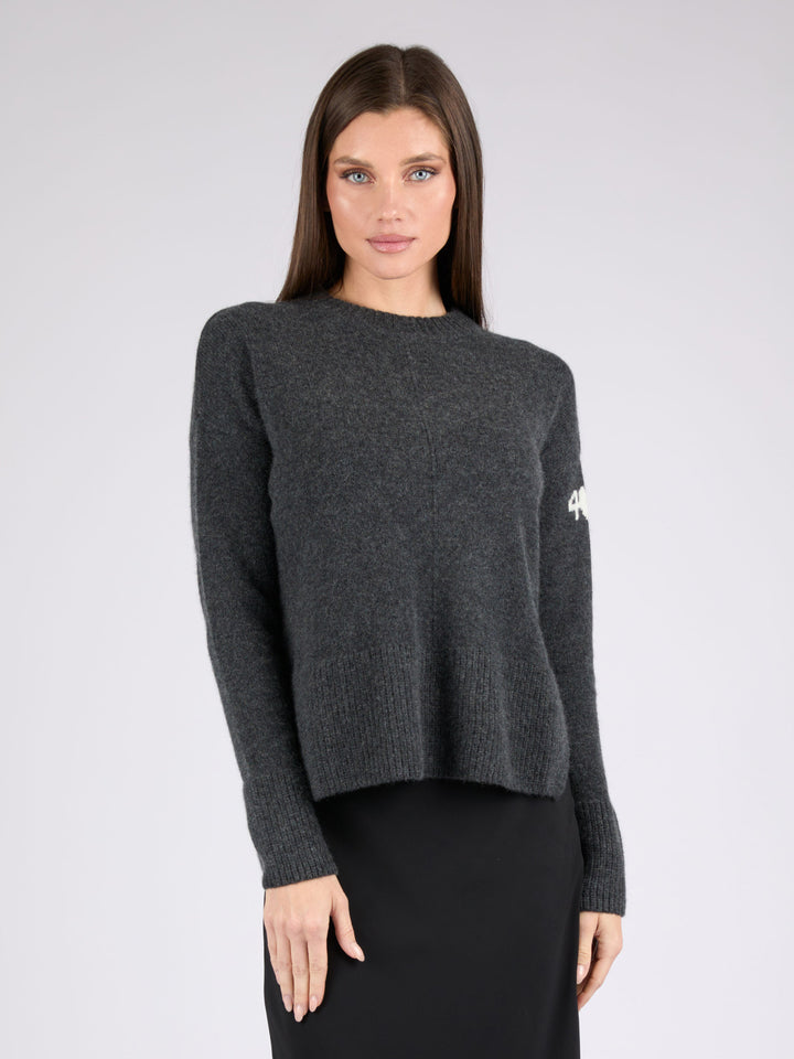 Women Cashmere Crewneck with High/Low hem #CHARCOAL
