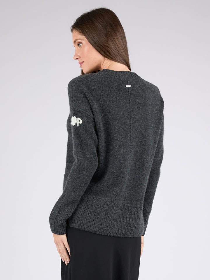 Women Cashmere Crewneck with High/Low hem #CHARCOAL