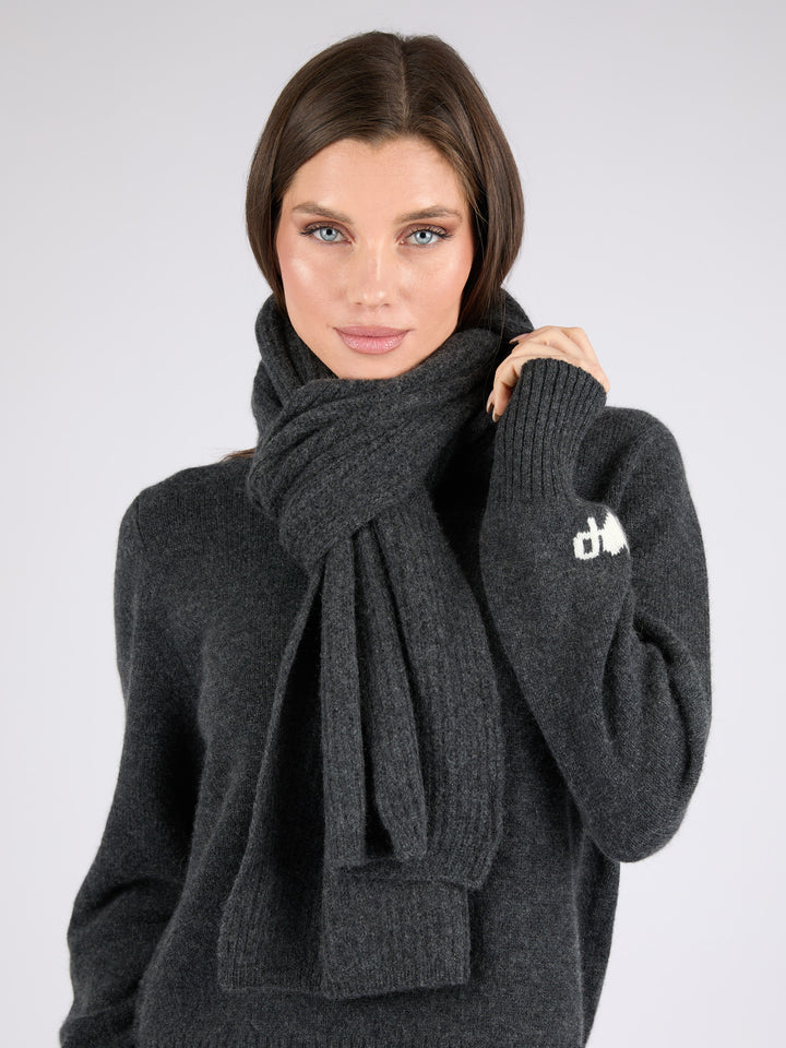 Unisex extremely soft ribbed cashmere scarf #CHARCOAL