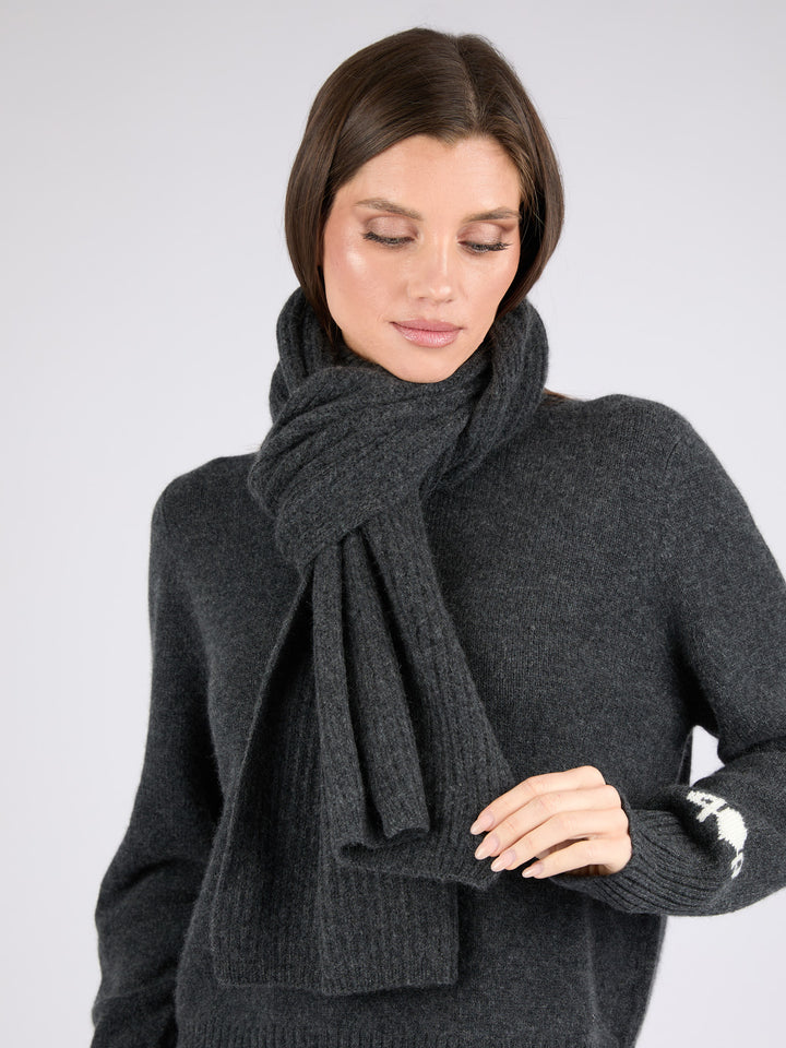 Unisex extremely soft ribbed cashmere scarf #CHARCOAL