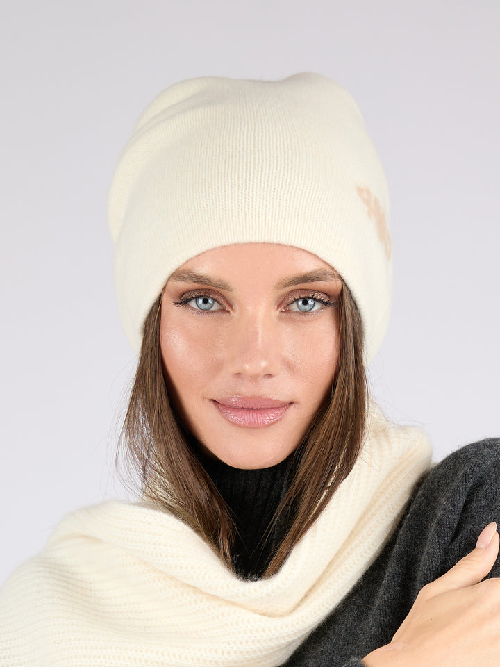 Unisex Ultra soft Cashmere beanie with Intarsia  #PEARL 