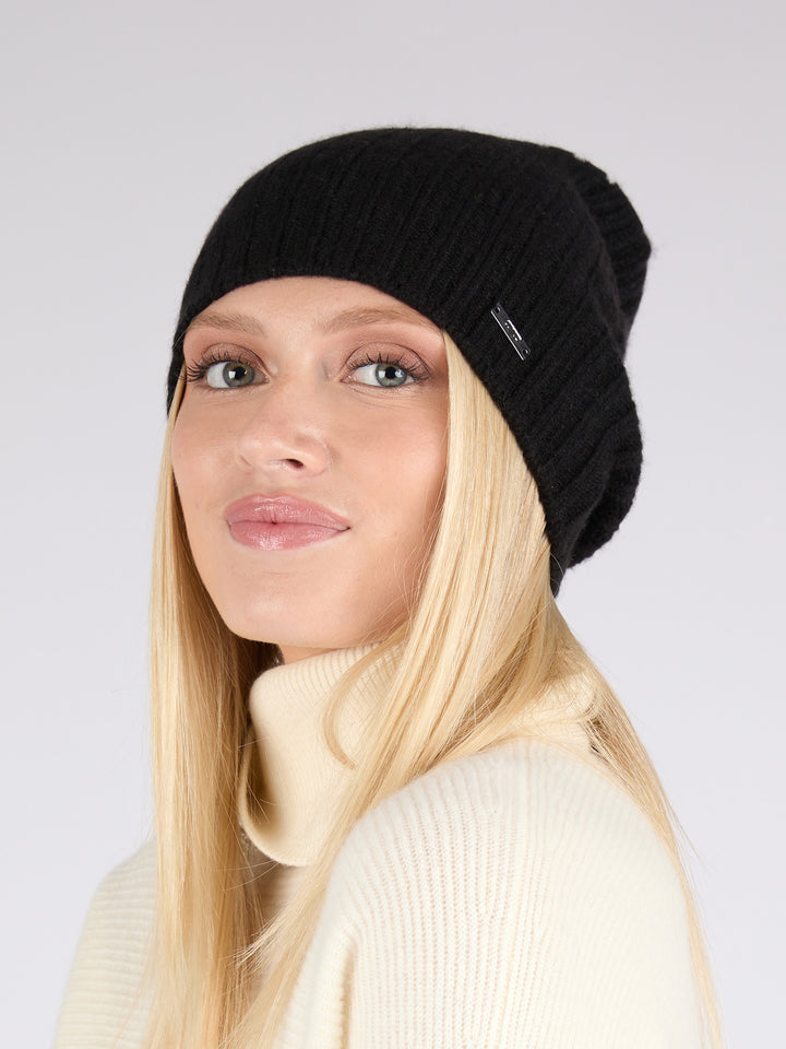 Unisex Ribbed Cashmere Beanie #BLACK