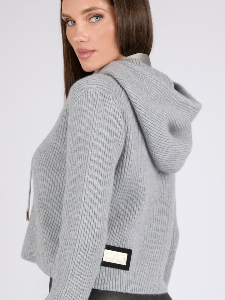 Women Ribbed Cashmere Hoodie Zip-Up #SOFT GREY