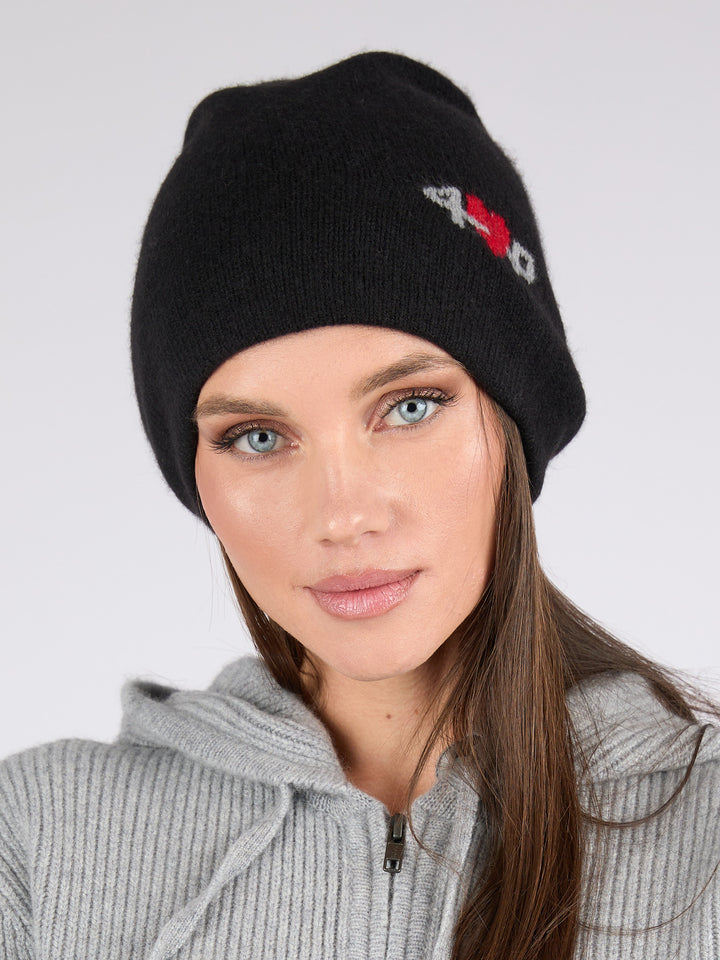 Unisex Ultra soft Cashmere beanie with Intarsia #BLACK  