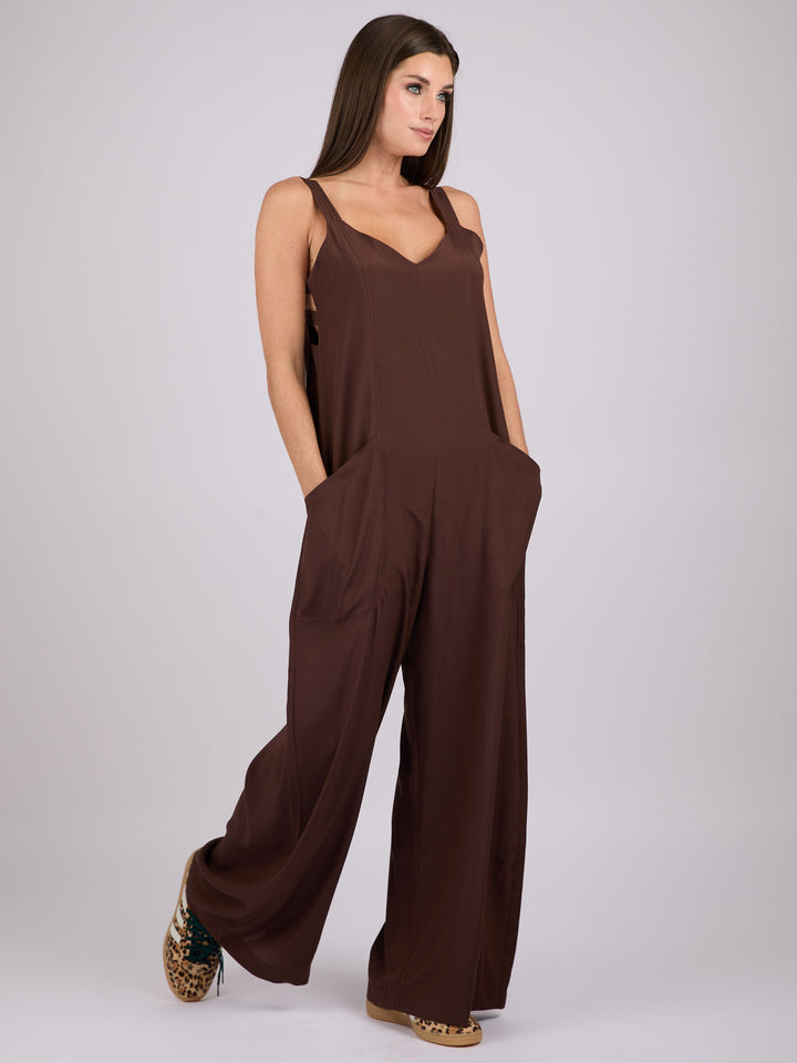 Silk sleeveless jumpsuit with wide legs and side pockets #SABLE 