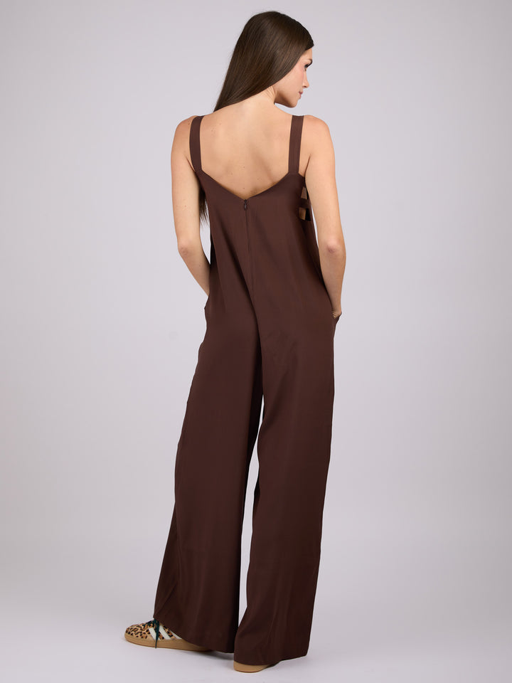 Silk sleeveless jumpsuit with wide legs and side pockets #SABLE 