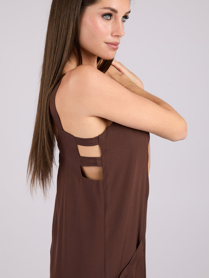 Silk sleeveless jumpsuit with wide legs and side pockets #SABLE 