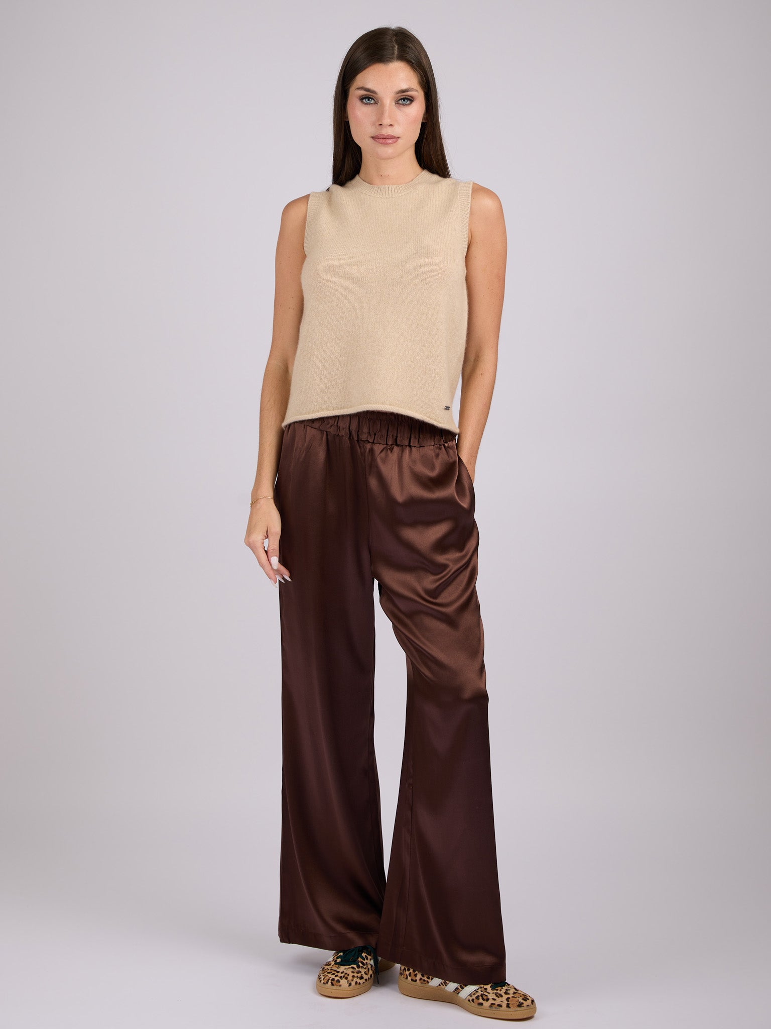 Wide legs Silk Charmeuse pants #SABLE