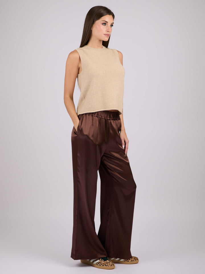 Wide legs Silk Charmeuse pants #SABLE