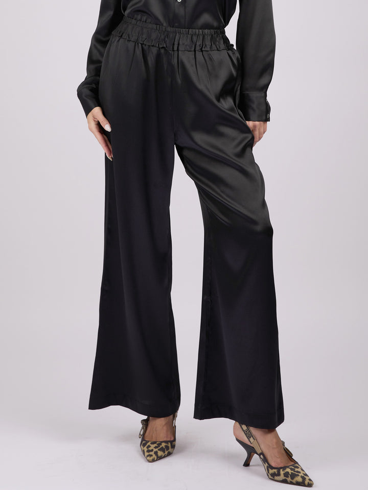Wide legs Silk Charmeuse pants #BLACK