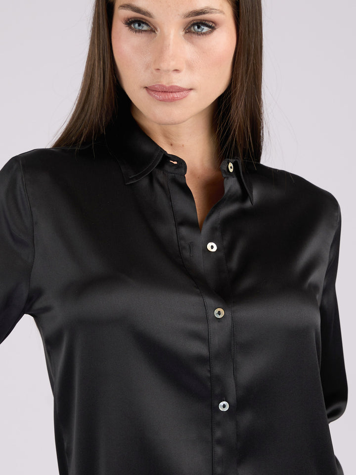 Silk Charmeuse classic button-up shirt #BLACK