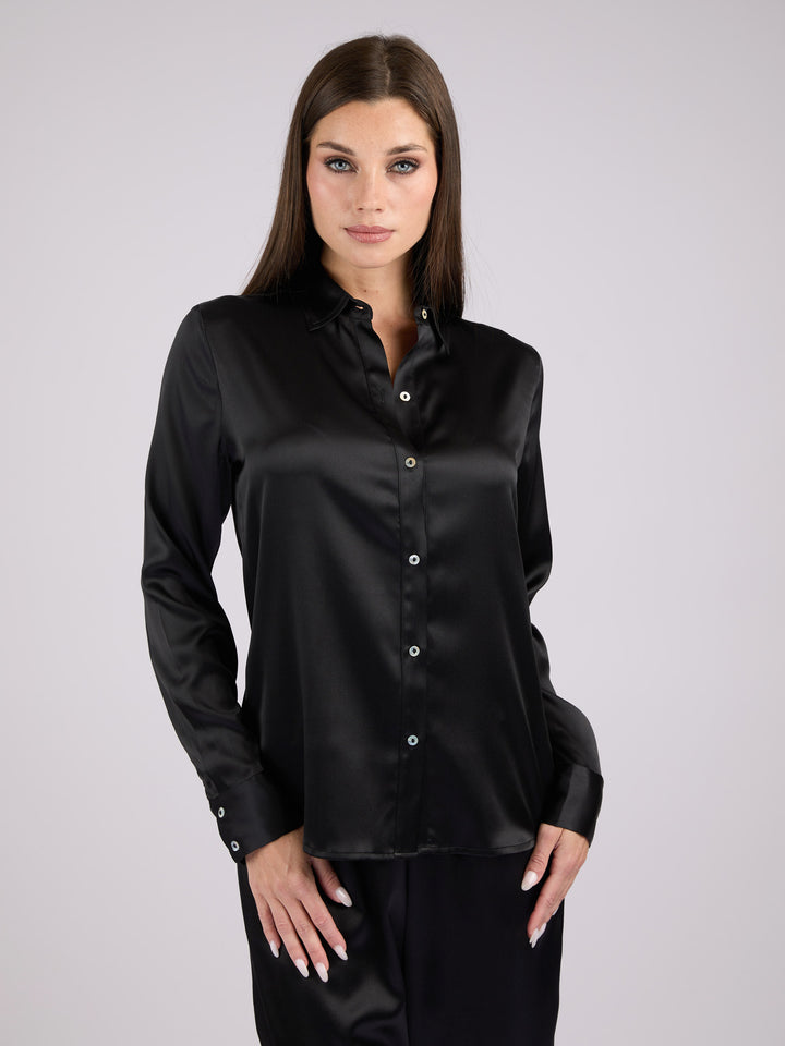 Silk Charmeuse classic button-up shirt #BLACK