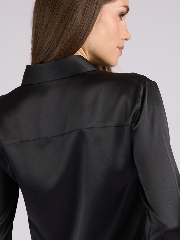 Silk Charmeuse classic button-up shirt #BLACK
