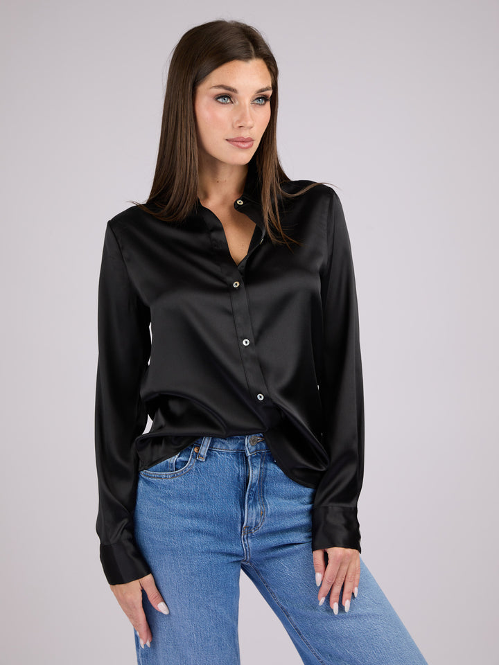Silk Charmeuse classic button-up shirt #BLACK
