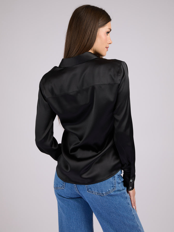 Silk Charmeuse classic button-up shirt #BLACK