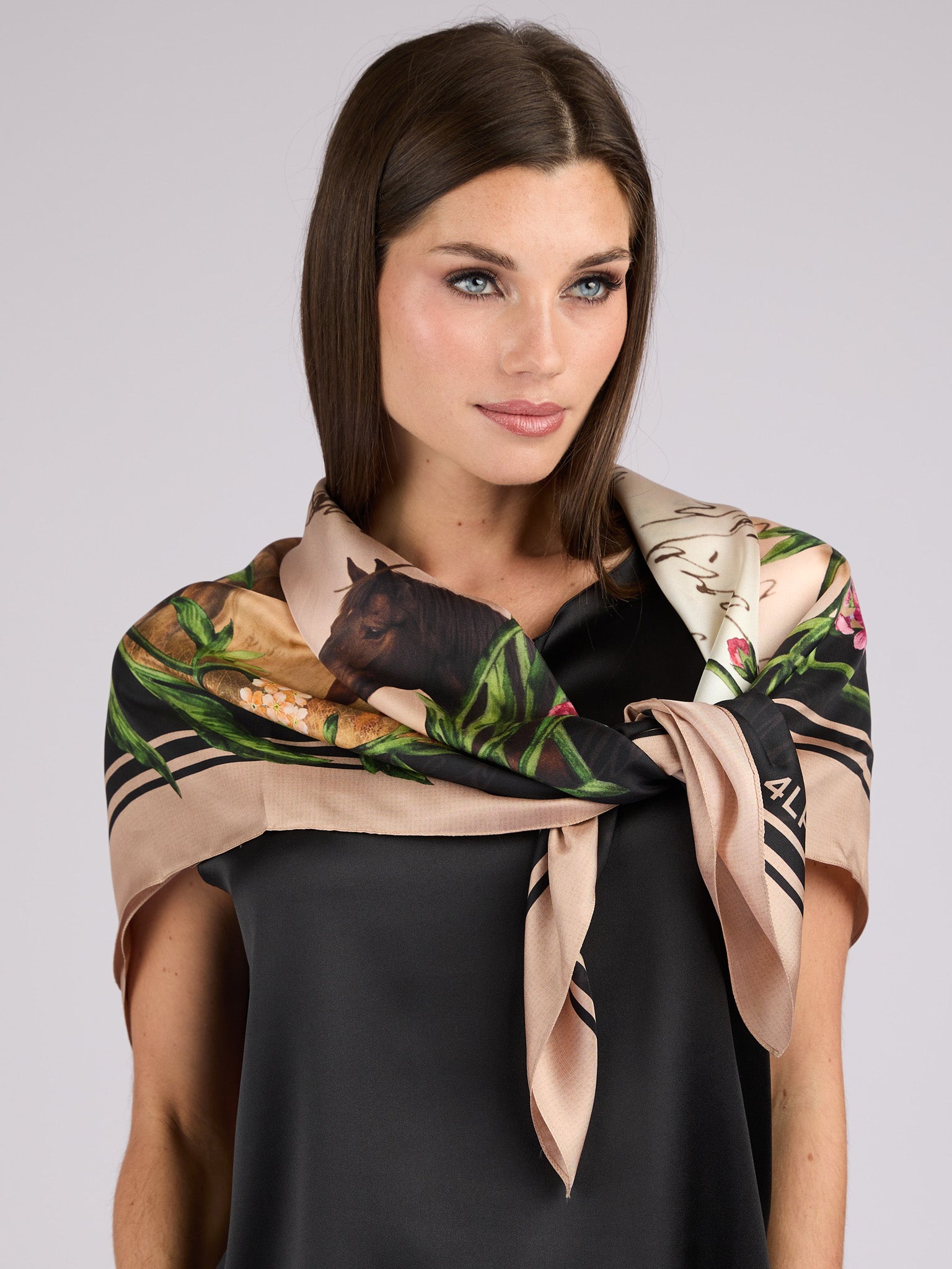 Square Silk Scarf with equestrian theme in 38.5 x 38.5 inches