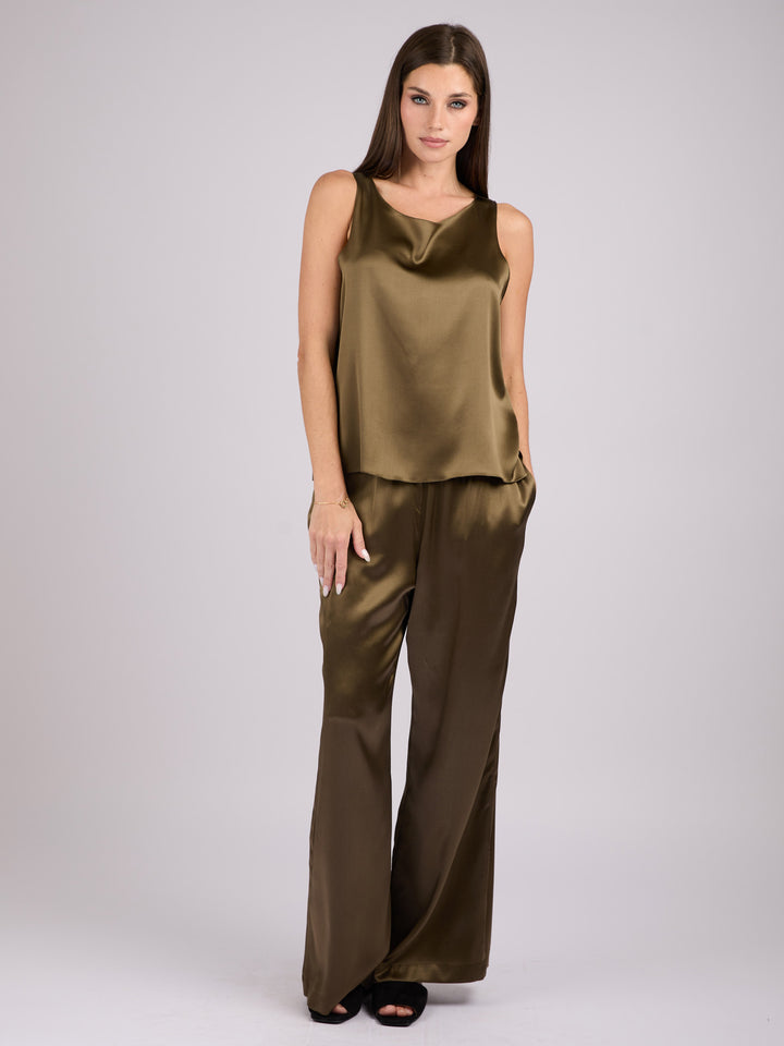 Sleeveless Silk Charmeuse top with round neck #MOSS