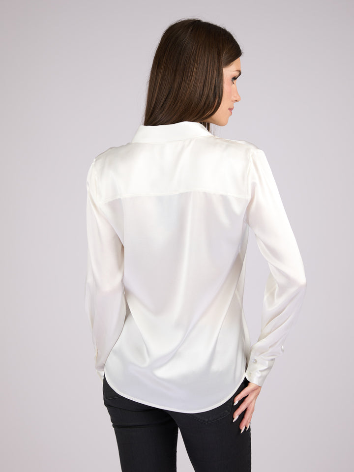 Silk Charmeuse classic button-up shirt #PEARL