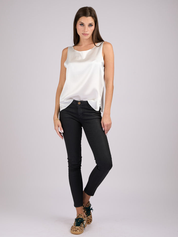 Sleeveless Silk Charmeuse top with round neck #PEARL