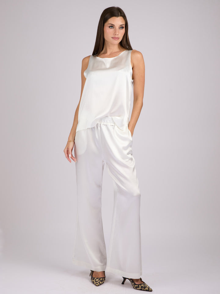 Wide legs Silk Charmeuse pants #PEARL