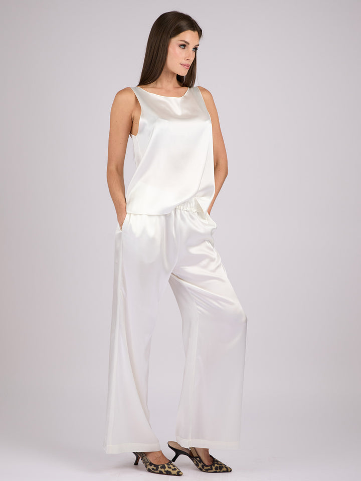 Wide legs Silk Charmeuse pants #PEARL