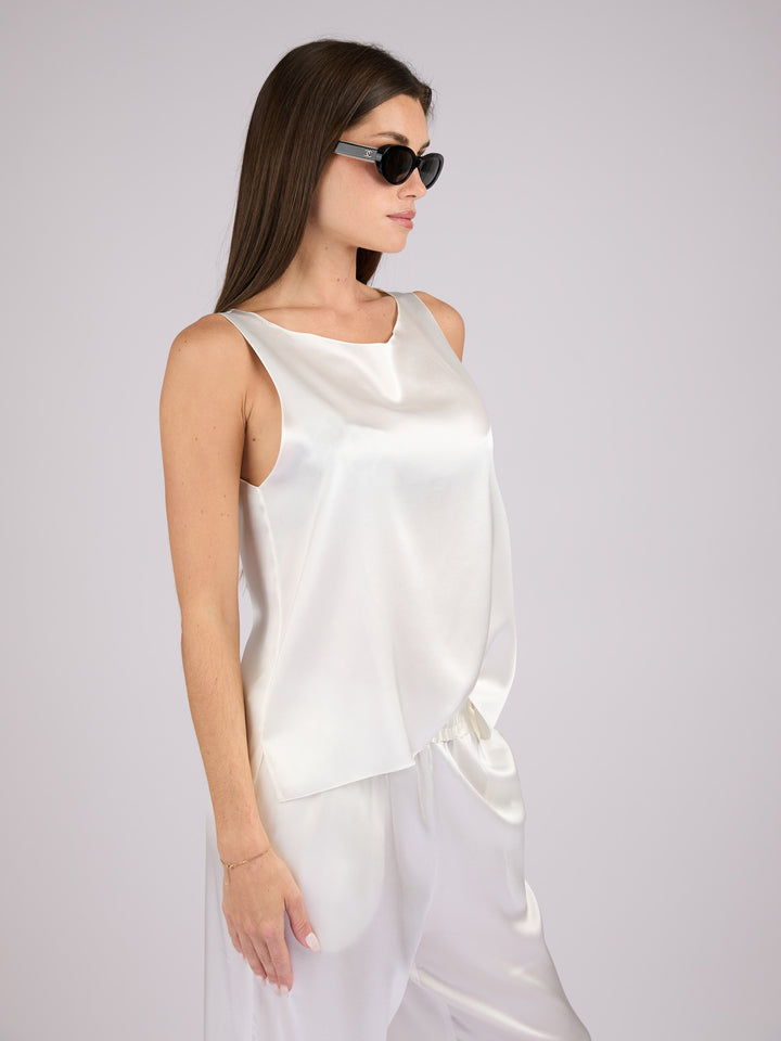 Sleeveless Silk Charmeuse top with round neck #PEARL