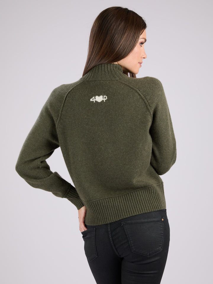 Cashmere cropped half-zip knit sweater with a ribbed mock neck, cuffs, and hem #MOSS