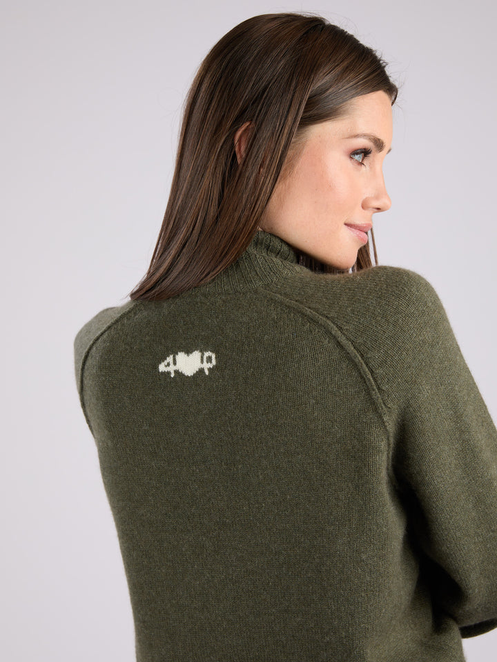 Cashmere cropped half-zip knit sweater with a ribbed mock neck, cuffs, and hem #MOSS