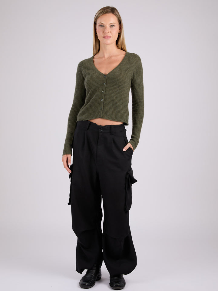 Cashmere ribbed knit cardigan with a V-neck and button front #MOSS