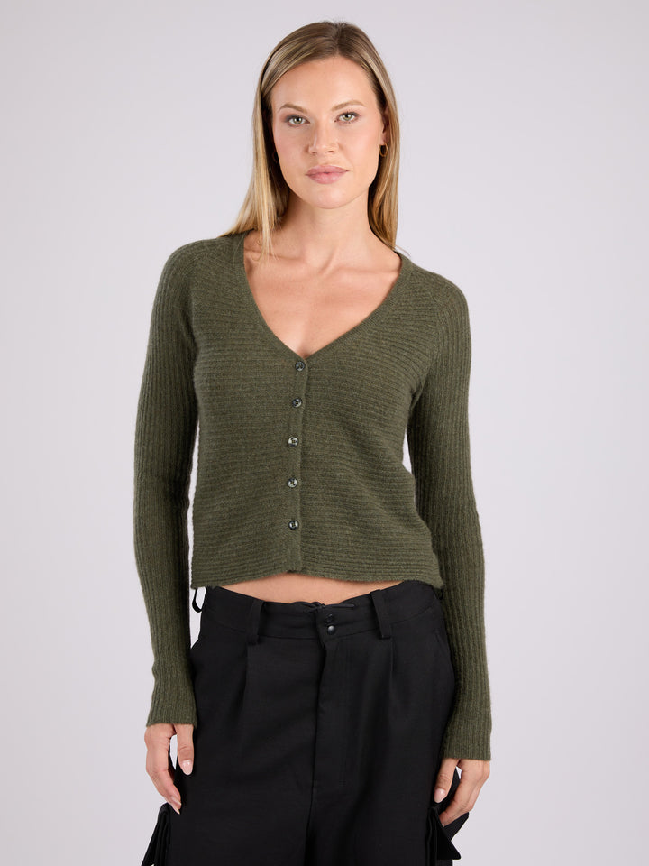 Cashmere ribbed knit cardigan with a V-neck and button front #MOSS