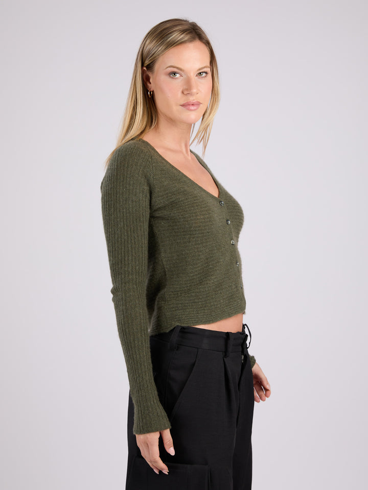 Cashmere ribbed knit cardigan with a V-neck and button front #MOSS