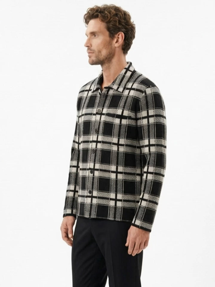 Cashmere men overshirt button up #BLACK/WHITE
